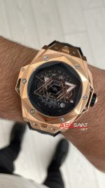 Hublot Sang Bleu II Siyah Kadran 45mm Rose Replika Saat
