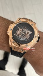 Hublot Sang Bleu II Siyah Kadran 45mm Rose Replika Saat