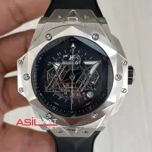 Hublot Sang Bleu II Siyah Kadran 45mm Silver Replika Saat