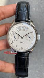 Iwc Portugieser Annual Calendar IW503501 52850 44 mm Silver Beyaz Kadran Deri Kordon Super Klon Eta Saat