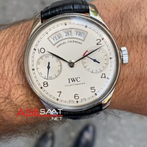 Iwc Portugieser Annual Calendar IW503501 52850 44 mm Silver Beyaz Kadran Deri Kordon Super Klon Eta Saat