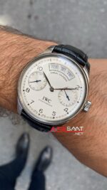 Iwc Portugieser Annual Calendar IW503501 52850 44 mm Silver Beyaz Kadran Deri Kordon Super Klon Eta Saat