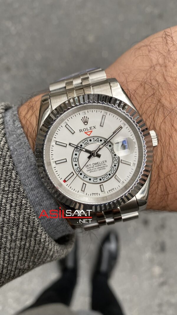 Rolex Sky Dweller Jubilee Beyaz Kadran 42 mm 326934 White Silver Replika Saat ROLSKY022