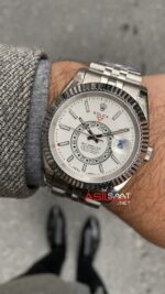 Rolex Sky Dweller Jubilee Beyaz Kadran 42 mm 326934 White Silver Replika Saat ROLSKY022