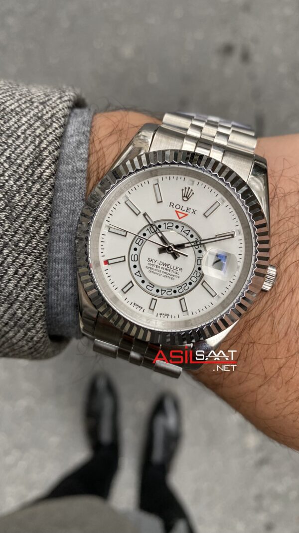 Rolex Sky Dweller Jubilee Beyaz Kadran 42 mm 326934 White Silver Replika Saat ROLSKY022