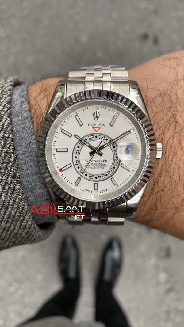 Rolex Sky Dweller Jubilee Beyaz Kadran 42 mm 326934 White Silver Replika Saat ROLSKY022
