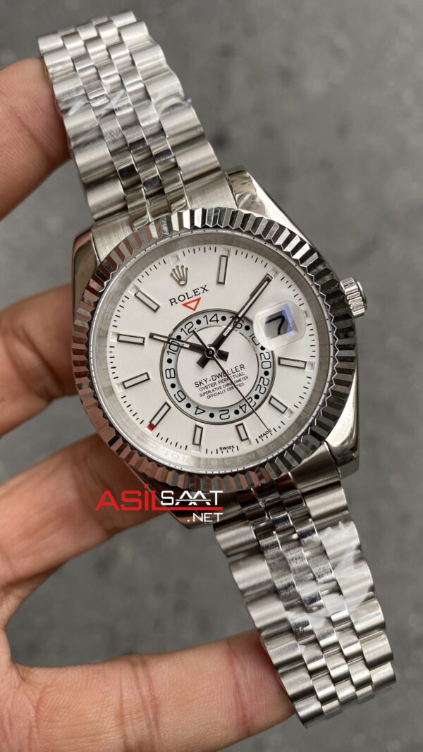 Rolex Sky Dweller Jubilee Beyaz Kadran 42 mm 326934 White Silver Replika Saat ROLSKY022