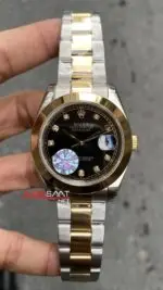Rolex Datejust Oyster Diamond Siyah Kadran 41 mm 126303 Smooth Bezel Two Tone Replika Saat ROLDJ038