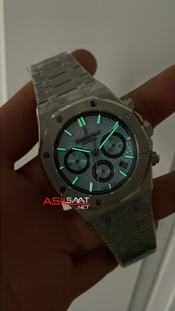 Audemars Piguet Royal Oak Chronograph Tifany 26331ST Ice Blue 41 mm Silver Replika Saat Audemars Piguet Royal Oak Chronograph Tifany 26331ST Ice Blue 41 mm Silver Replika Saat