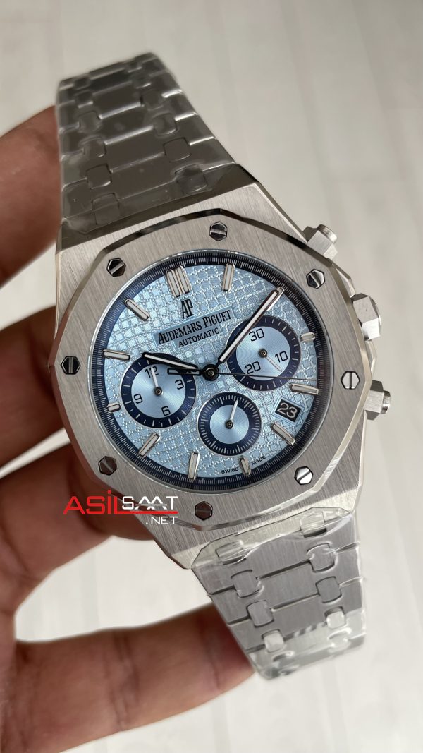 Audemars Piguet Royal Oak Chronograph Tifany 26331ST Ice Blue 41 mm Silver Replika Saat Audemars Piguet Royal Oak Chronograph Tifany 26331ST Ice Blue 41 mm Silver Replika Saat