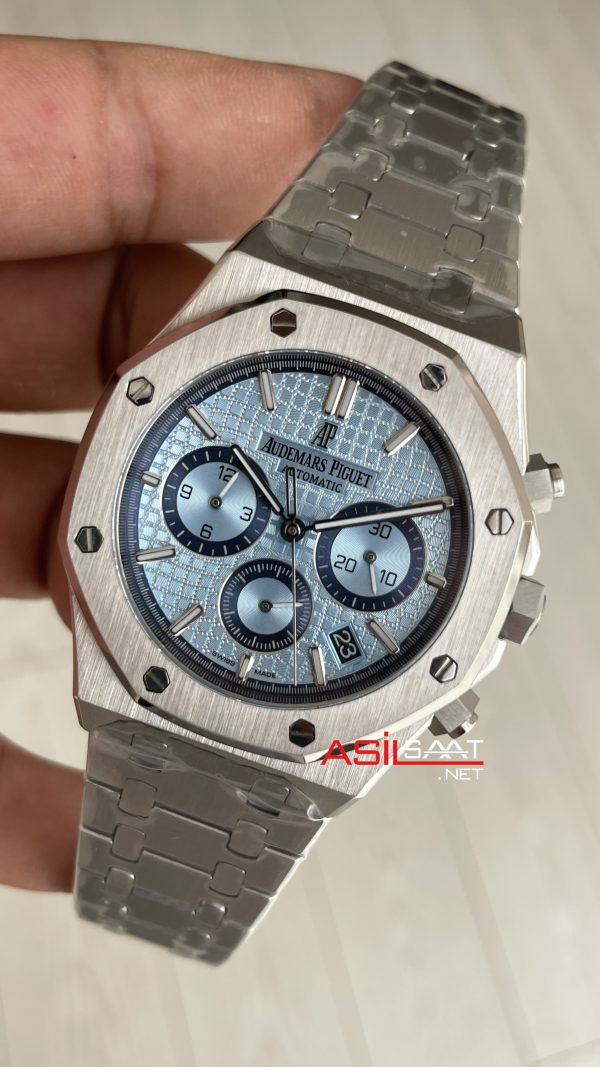 Audemars Piguet Royal Oak Chronograph Tifany 26331ST Ice Blue 41 mm Silver Replika Saat Audemars Piguet Royal Oak Chronograph Tifany 26331ST Ice Blue 41 mm Silver Replika Saat