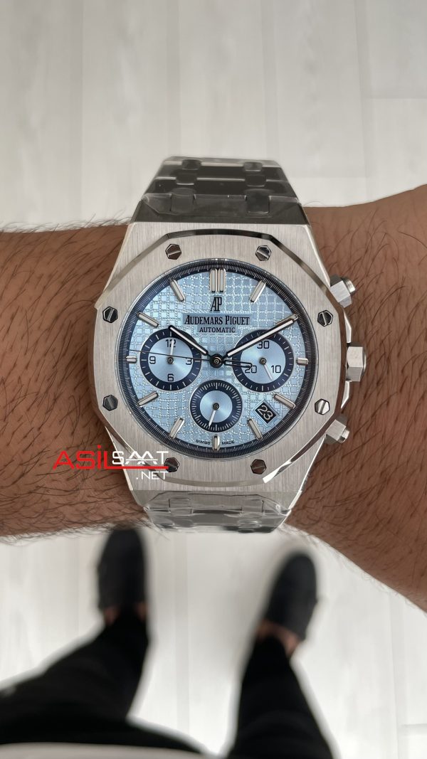 Audemars Piguet Royal Oak Chronograph Tifany 26331ST Ice Blue 41 mm Silver Replika Saat Audemars Piguet Royal Oak Chronograph Tifany 26331ST Ice Blue 41 mm Silver Replika Saat