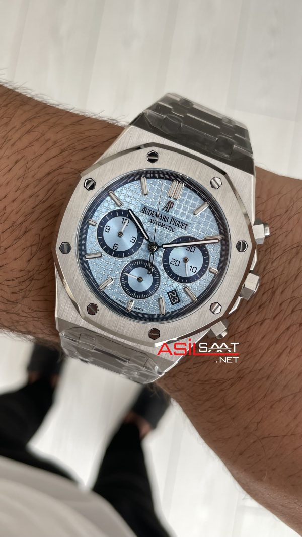 Audemars Piguet Royal Oak Chronograph Tifany 26331ST Ice Blue 41 mm Silver Replika Saat Audemars Piguet Royal Oak Chronograph Tifany 26331ST Ice Blue 41 mm Silver Replika Saat
