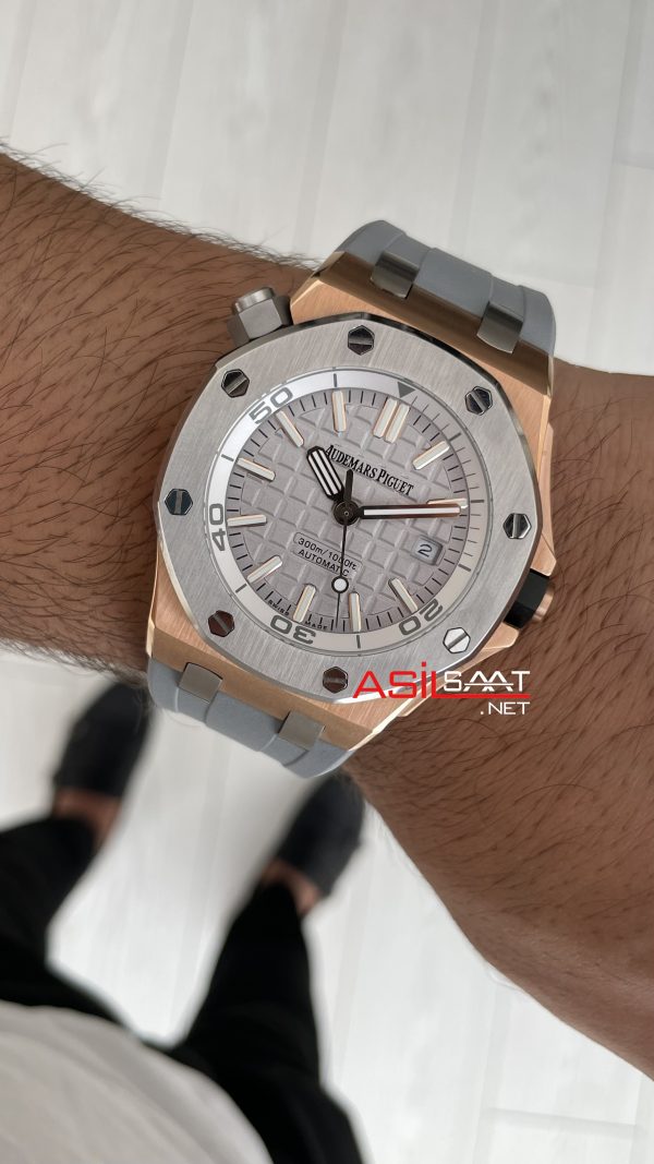 Audemars Piguet Royal Oak Offshore Diver Japan Limited Edition Gri Kadran 15711OI Rose 42mm Replika Saat