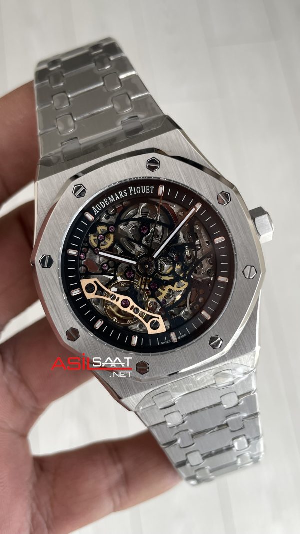 Audemars Piguet Royal Oak Skeleton 15407ST Double Balance iskelet Silver Replika Saat