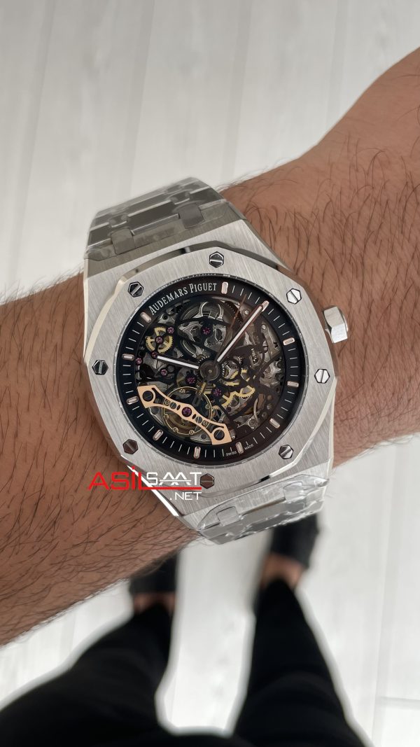 Audemars Piguet Royal Oak Skeleton 15407ST Double Balance iskelet Silver Replika Saat
