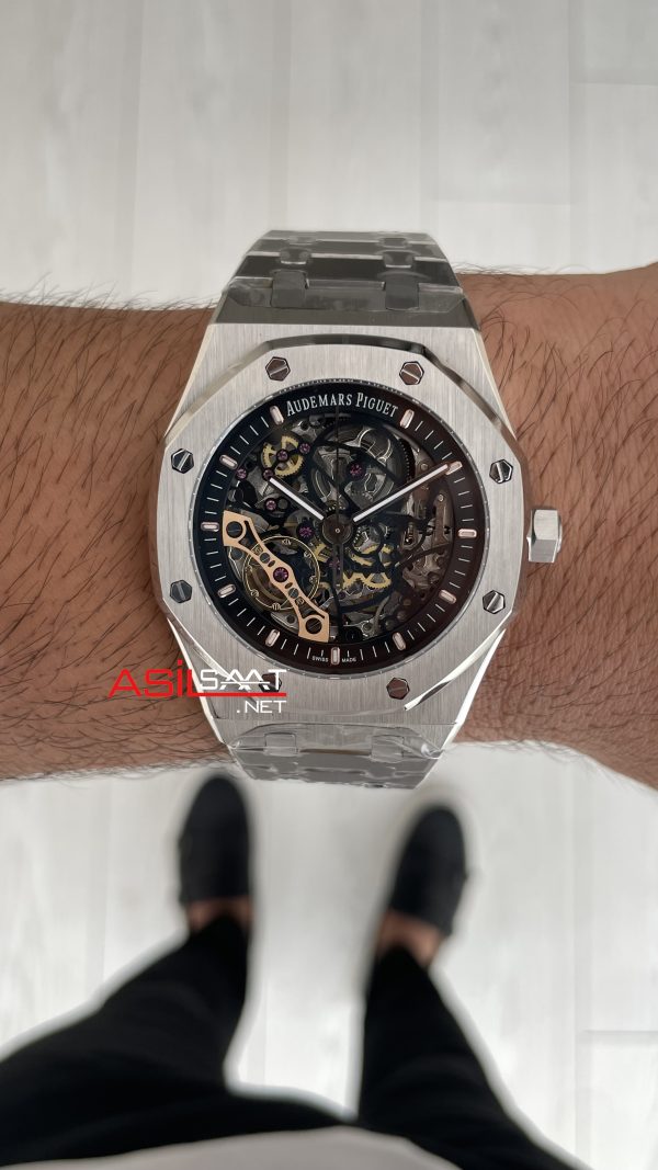Audemars Piguet Royal Oak Skeleton 15407ST Double Balance iskelet Silver Replika Saat