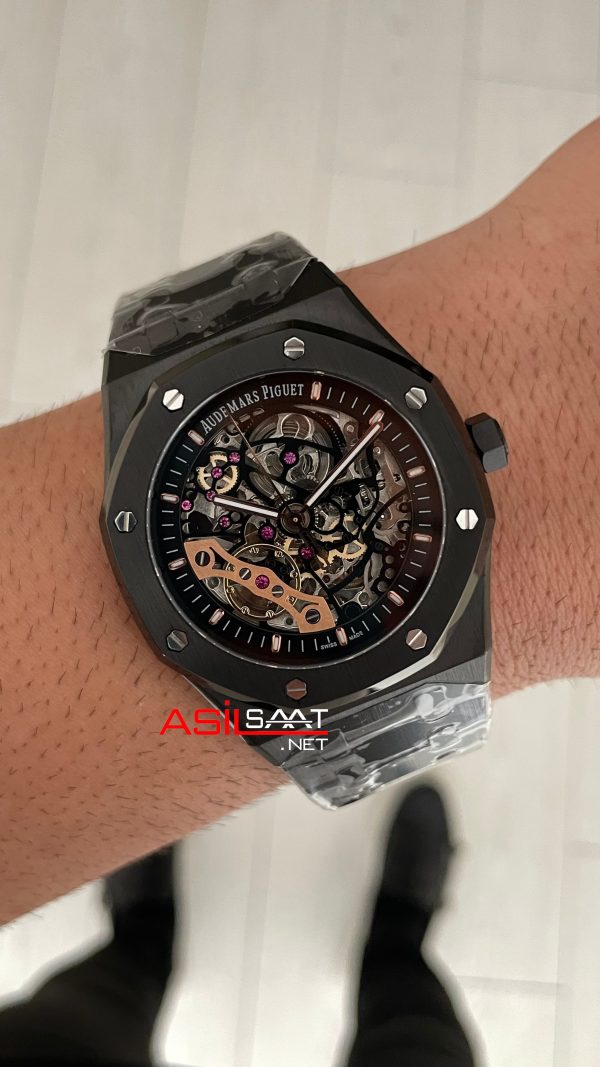 Audemars Piguet Royal Oak Skeleton 15416CE Double Balance iskelet Black Pvd Replika Saat