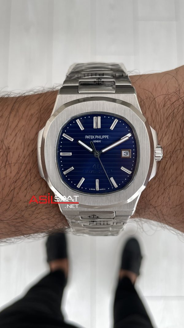 Patek Philippe Nautilus 40th Year Anniversary Platinum Blue 40 mm 5711 Silver 40. Yıla Özel Mavi Kadran Replika Saat