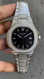 Patek Philippe Nautilus Diamond Siyah Kadran 40 mm 5711/1G Silver Replika Saat PPNA050