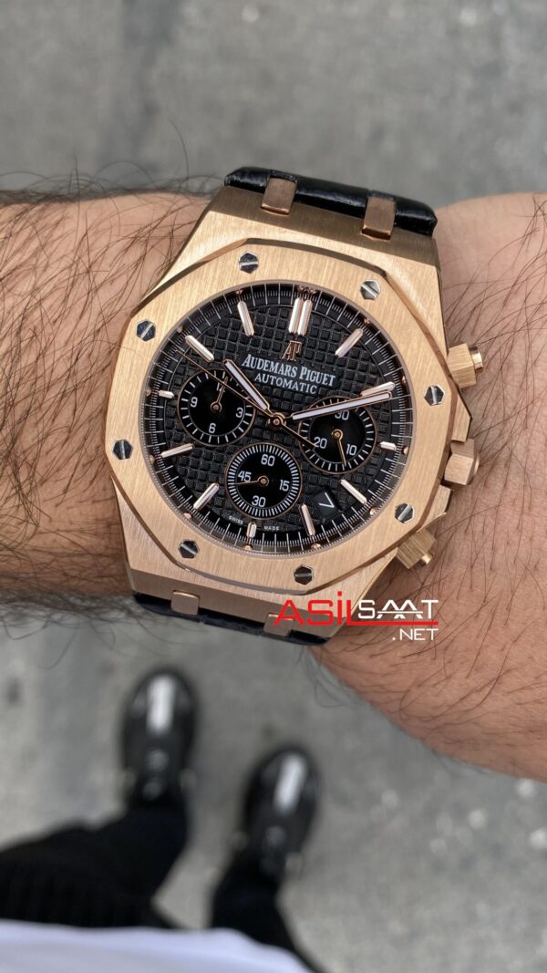 Audemars Piguet Royal Oak Chronograph 41 mm Kadran Siyah 26320OR Leather Replika Saat APR071 Audemars Piguet Royal Oak Chronograph 41 mm Kadran Siyah 26320OR Leather Replika Saat APR071