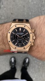 Audemars Piguet Royal Oak Chronograph 41 mm Kadran Siyah 26320OR Leather Replika Saat APR071