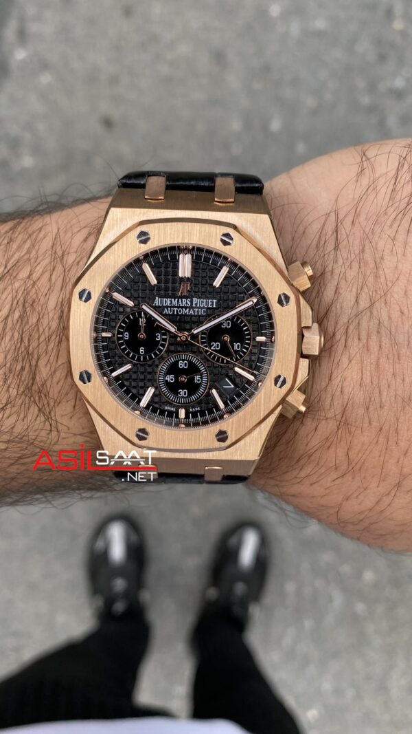 Audemars Piguet Royal Oak Chronograph 41 mm Kadran Siyah 26320OR Leather Replika Saat APR071 Audemars Piguet Royal Oak Chronograph 41 mm Kadran Siyah 26320OR Leather Replika Saat APR071