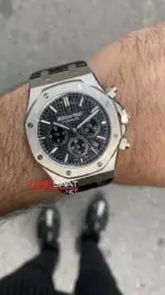 Audemars Piguet Royal Oak Chronograph 41 mm Kadran Siyah 26320ST Leather Replika Saat APR070