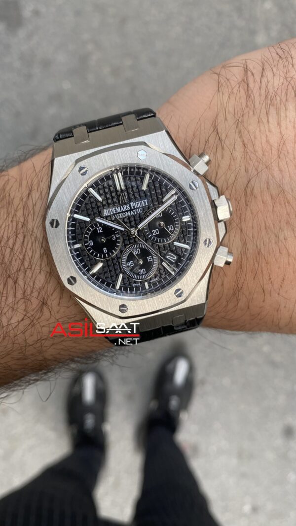 Audemars Piguet Royal Oak Chronograph 41 mm Kadran Siyah 26320ST Leather Replika Saat APR070 Audemars Piguet Royal Oak Chronograph 41 mm Kadran Siyah 26320ST Leather Replika Saat APR070