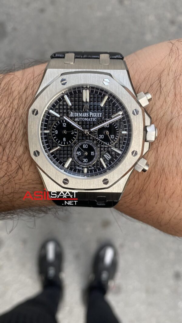 Audemars Piguet Royal Oak Chronograph 41 mm Kadran Siyah 26320ST Leather Replika Saat APR070 Audemars Piguet Royal Oak Chronograph 41 mm Kadran Siyah 26320ST Leather Replika Saat APR070