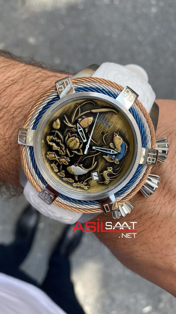 Invicta Bolt Koi Fish Chronograph 53 mm 23119 White Replika Saat IKF003 Invicta Bolt Koi Fish Chronograph 53 mm 23119 White Replika Saat IKF003