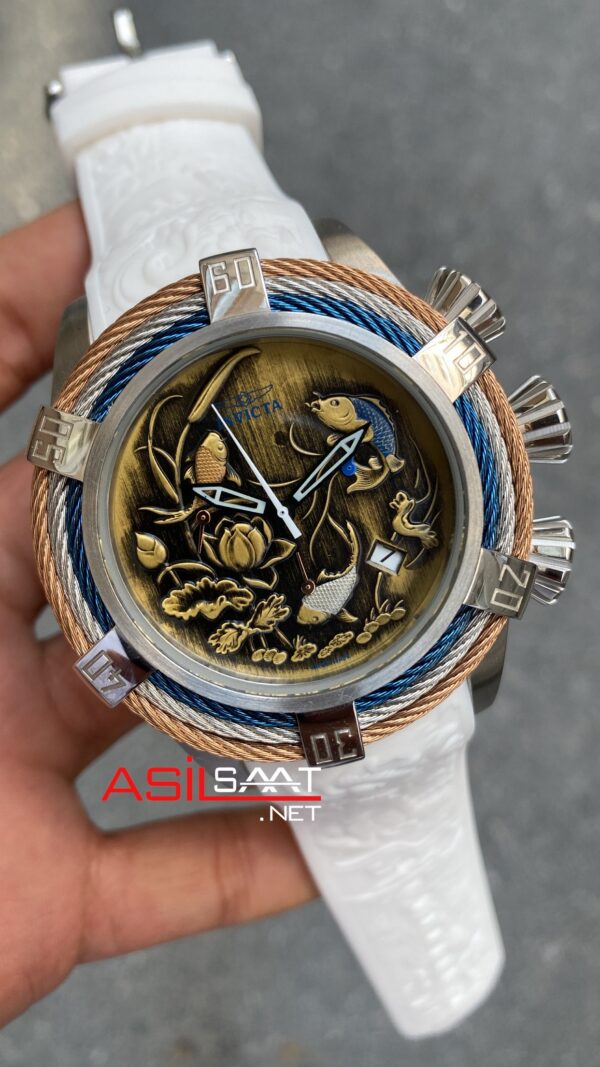 Invicta Bolt Koi Fish Chronograph 53 mm 23119 White Replika Saat IKF003 Invicta Bolt Koi Fish Chronograph 53 mm 23119 White Replika Saat IKF003