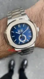 Patek Philippe Nautilus Annual Calendar Mavi Kadran 40 mm 5726 Silver Replika Saat PPNA072