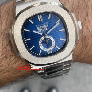 Patek Philippe Nautilus Annual Calendar Mavi Kadran 40 mm 5726 Silver Replika Saat PPNA072