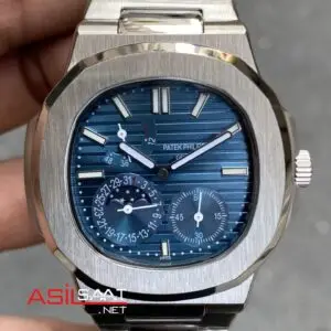 Patek Philippe Nautilus Moonphase Mavi Kadran 40 mm 5712 Silver Replika Saat PPNA062
