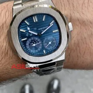 Patek Philippe Nautilus Moonphase Mavi Kadran 40 mm 5712 Silver Replika Saat PPNA062
