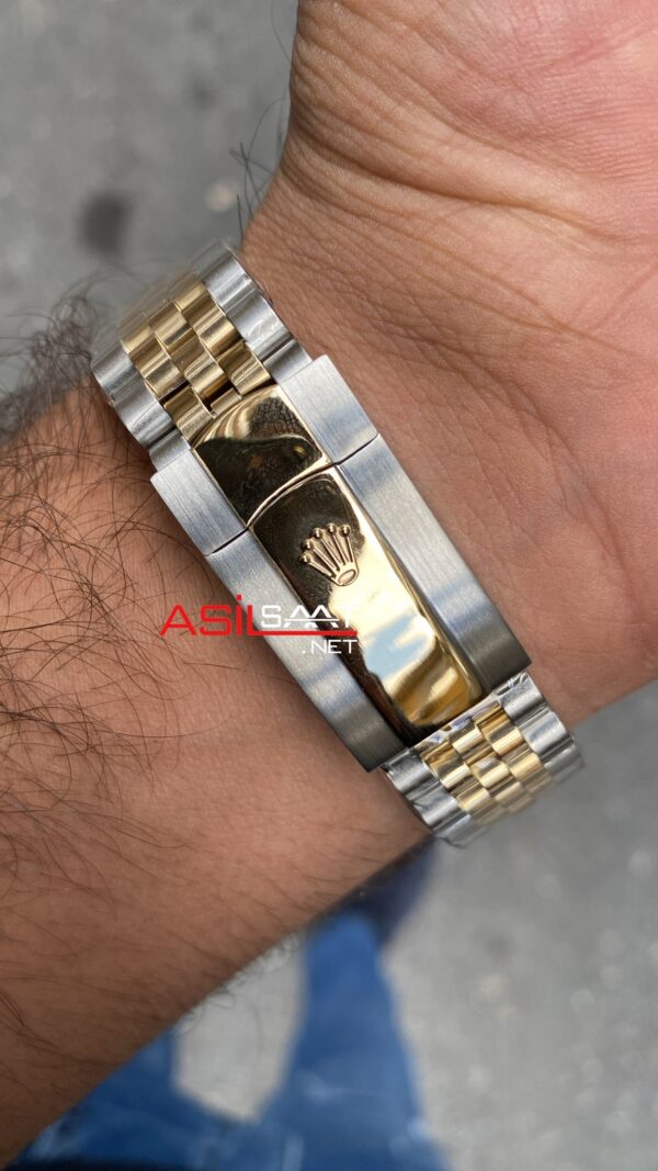 Rolex Datejust Jubilee Wimbledon 41 mm 126303 Smooth Bezel Silver Gold Replika Saat ROLDJ037