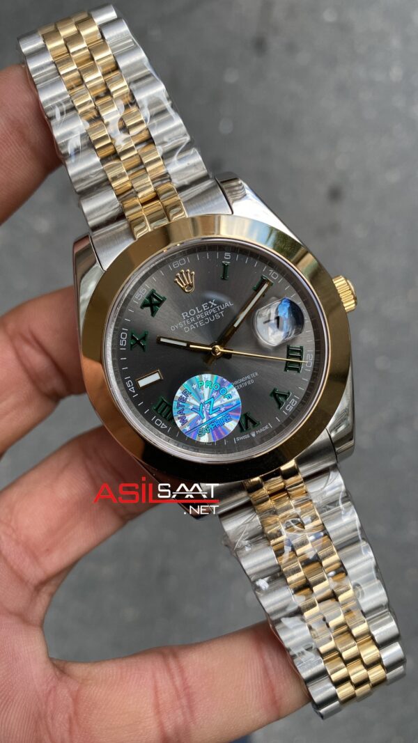 Rolex Datejust Jubilee Wimbledon 41 mm 126303 Smooth Bezel Silver Gold Replika Saat ROLDJ037