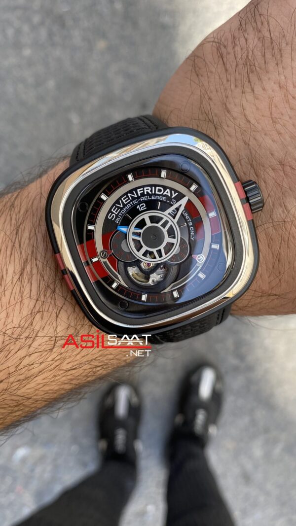 SevenFriday P Series 350 Pieces 47 mm SF-P3/BB Silver Red Replika Saat SFP002