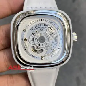SevenFriday White P Series 47 mm SF-P1B/02 Silver Replika Saat SFP004