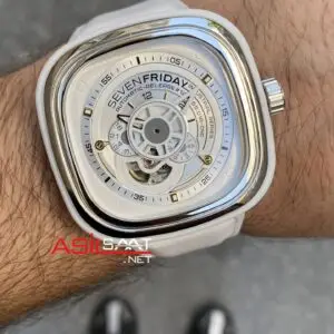 SevenFriday White P Series 47 mm SF-P1B/02 Silver Replika Saat SFP004