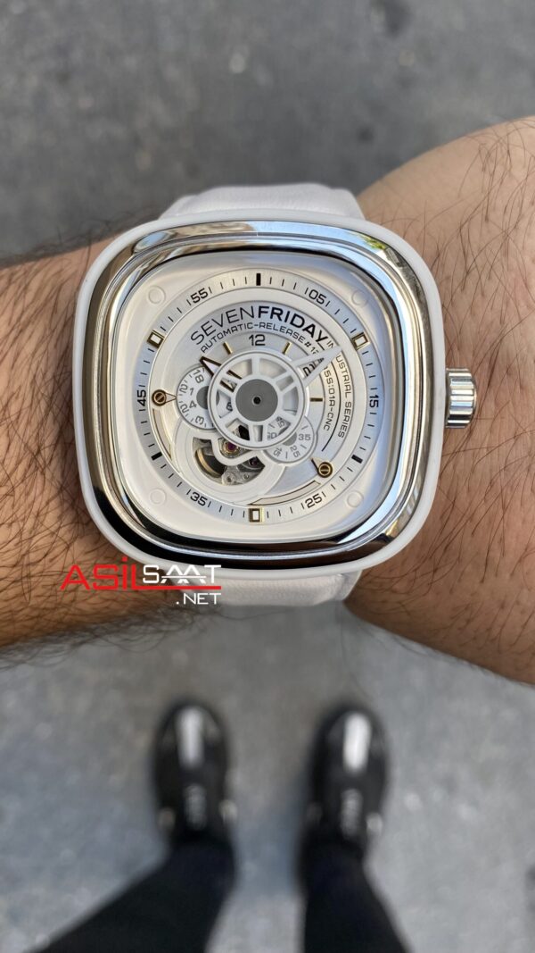 SevenFriday White P Series 47 mm SF-P1B/02 Silver Replika Saat SFP004