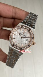 Audemars Piguet Royal Oak Lady Diamond Beyaz Kadran 67651SR Silver Rose 33mm Kadın Replika Saat