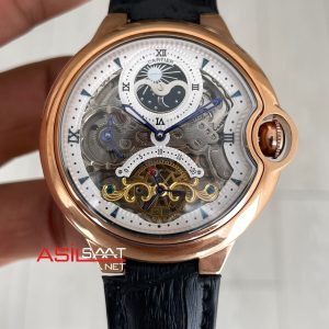 Cartier Ballon Bleu Skeleton Rose Tourbillon Moonphase 42mm Replika Saat