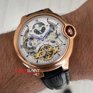 Cartier Ballon Bleu Skeleton Rose Tourbillon Moonphase 42mm Replika Saat