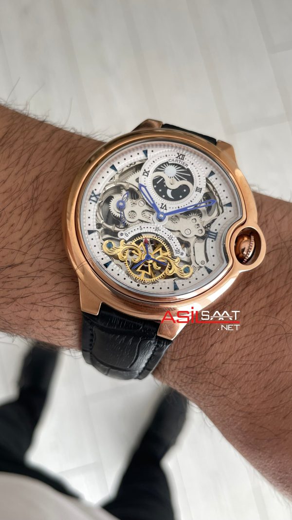 Cartier Ballon Bleu Skeleton Rose Tourbillon Moonphase 42mm Replika Saat Cartier Ballon Bleu Skeleton Rose Tourbillon Moonphase 42mm Replika Saat