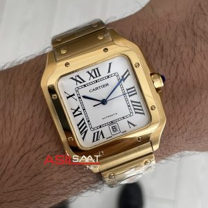 Cartier Santos WSSA0018 Beyaz Large 40mm Gold Replika Saat