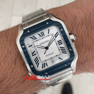 Cartier Santos WSSA0047 Beyaz Large PVD Bezel Replika Saat
