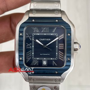 Cartier Santos WSSA0048 Mavi Large PVD Bezel Replika Saat