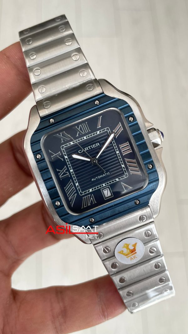 Cartier Santos WSSA0048 Mavi Large PVD Bezel Replika Saat
